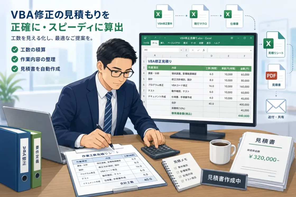 Excel VBA修正依頼で見積が変わるポイント｜画面・帳票・データ量の見方